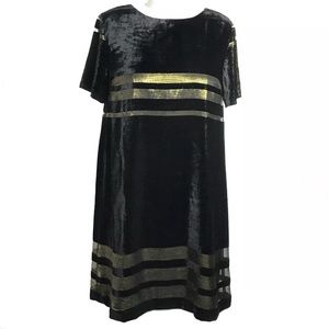 Velvet Feel Lurex Short Sleeves Dress Gold Stripes